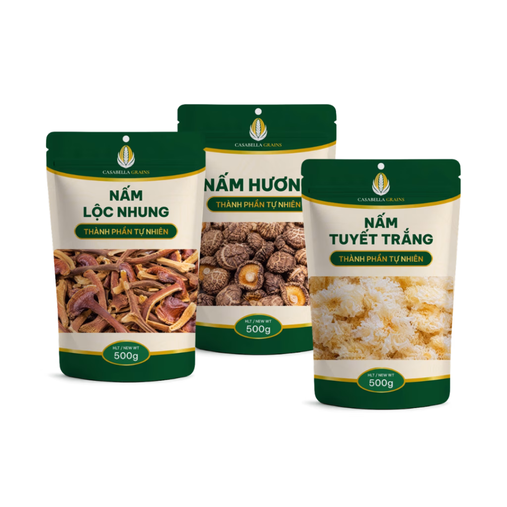 Combo 3 loại nấm sấy khô 500g Casabella Grains