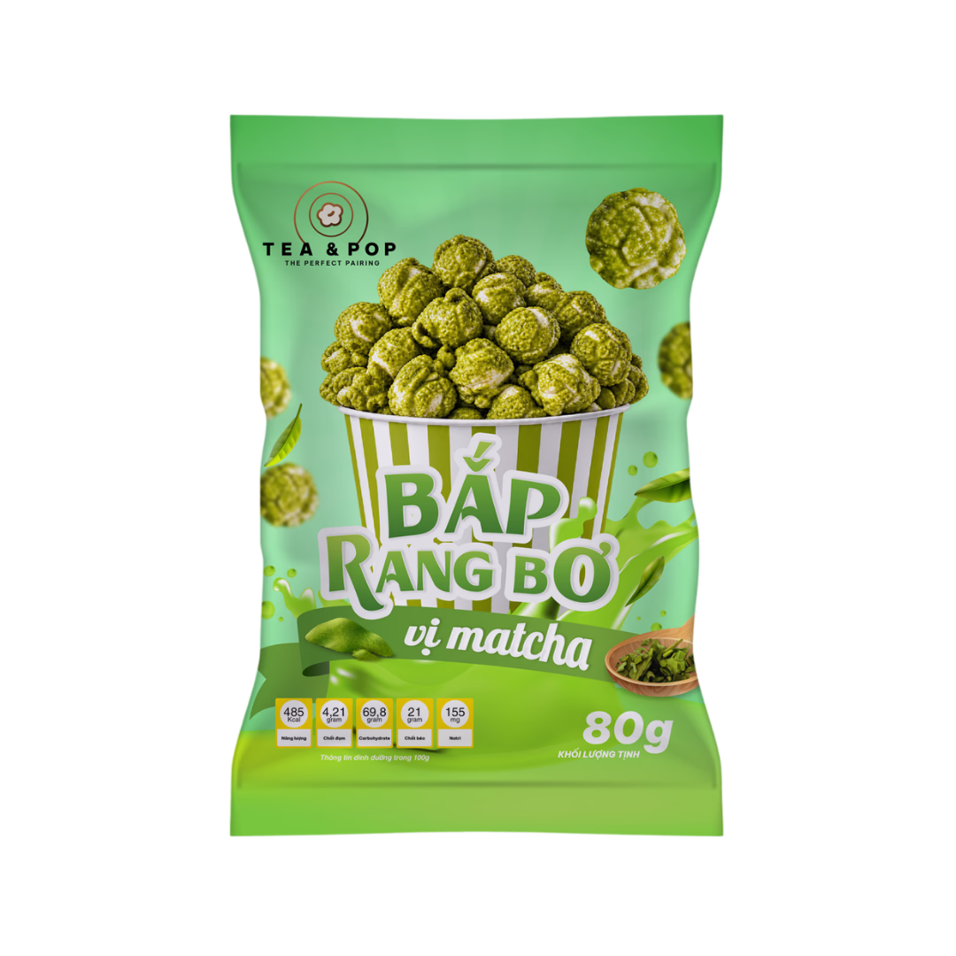 Snack Bắp Rang Bơ Vị Matcha 80g | Tea & Pop