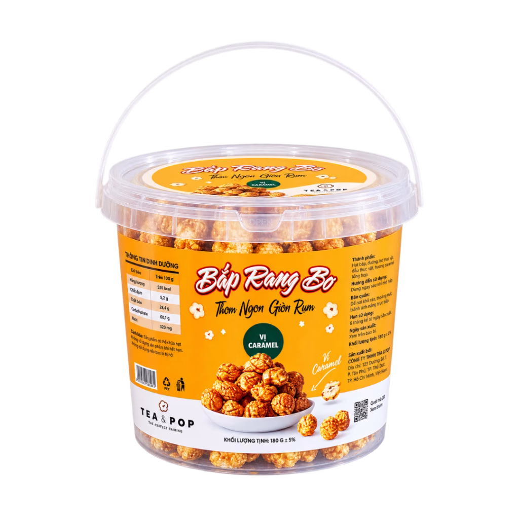 Xô Bắp Rang Bơ Vị Caramel 195g | Tea & Pop